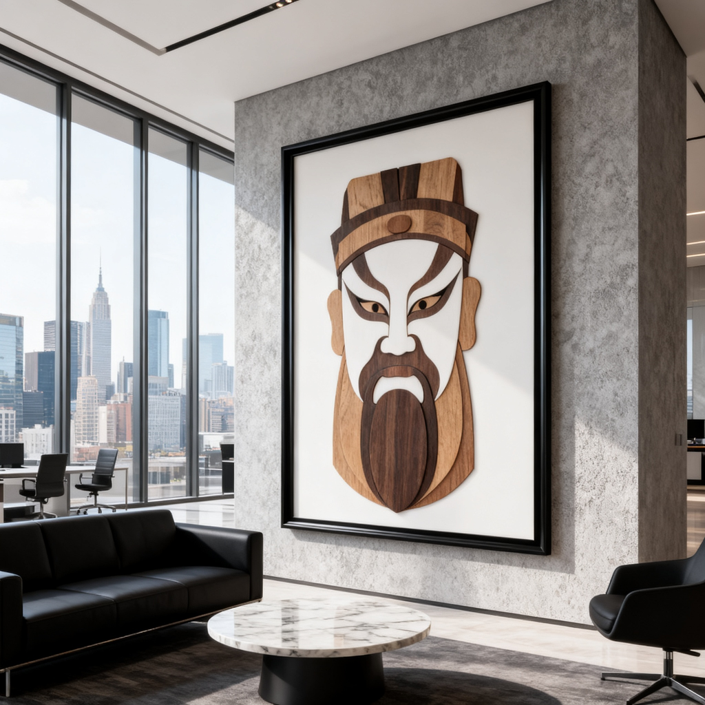 Cao Cao Peking Opera Mask SVG Laser Cut Template,Chinese Traditional Facial‑Pattern DXF File For Wood Engraving CNC