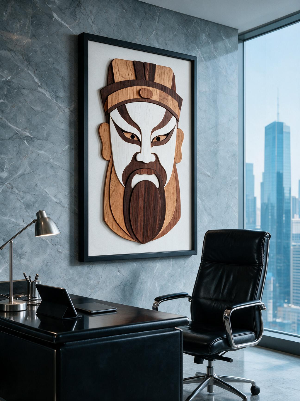 Cao Cao Peking Opera Mask SVG Laser Cut Template,Chinese Traditional Facial‑Pattern DXF File For Wood Engraving CNC