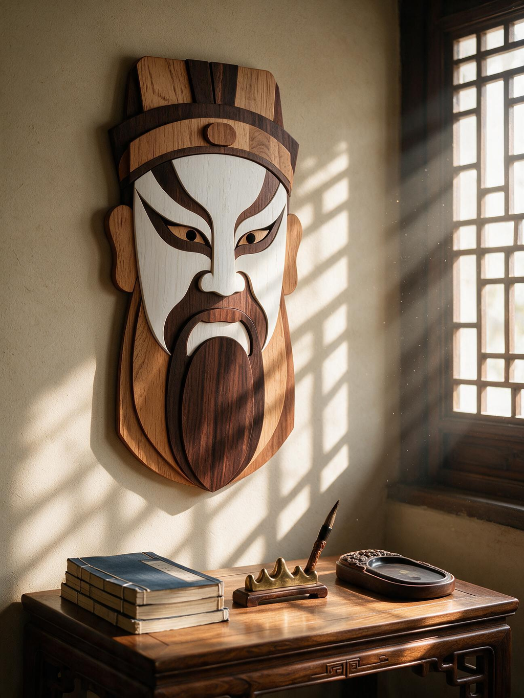 Cao Cao Peking Opera Mask SVG Laser Cut Template,Chinese Traditional Facial‑Pattern DXF File For Wood Engraving CNC