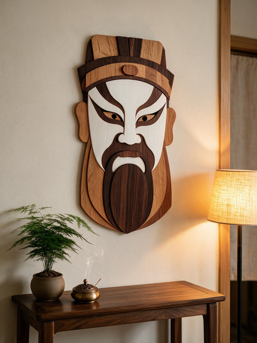 Cao Cao Peking Opera Mask SVG Laser Cut Template,Chinese Traditional Facial‑Pattern DXF File For Wood Engraving CNC