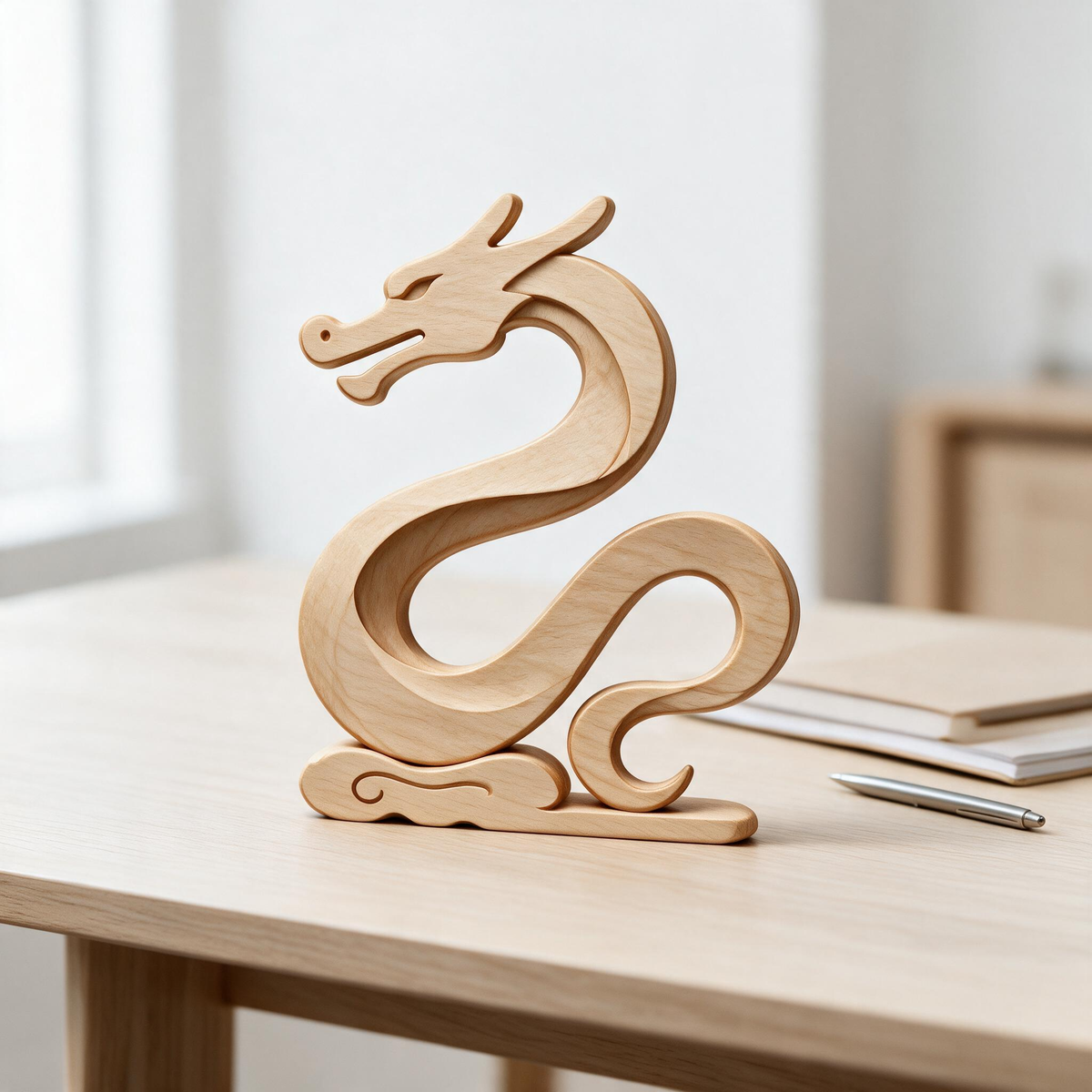 Chinese Dragon Tabletop Figurine Laser Cut SVG DXF PDF | 3D Wood Carving Desk Decor Template