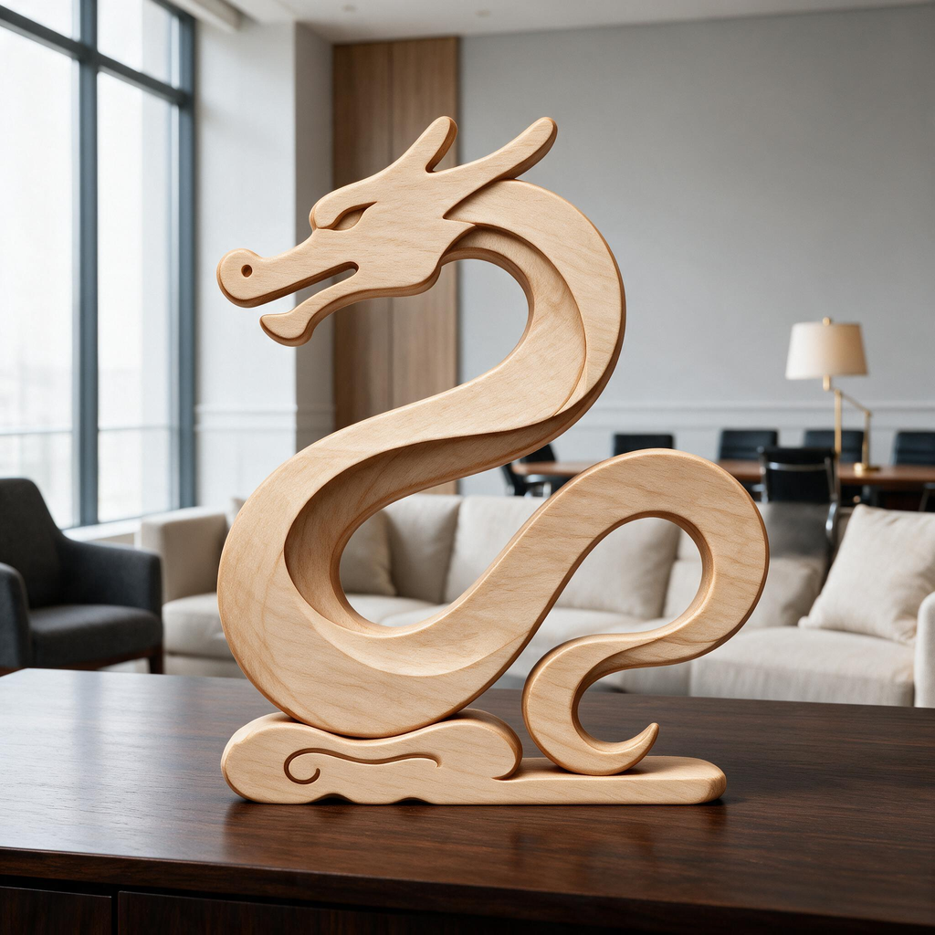 Chinese Dragon Tabletop Figurine Laser Cut SVG DXF PDF | 3D Wood Carving Desk Decor Template