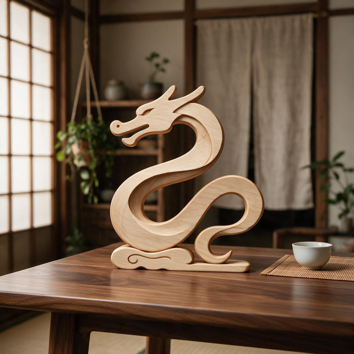 Chinese Dragon Tabletop Figurine Laser Cut SVG DXF PDF | 3D Wood Carving Desk Decor Template