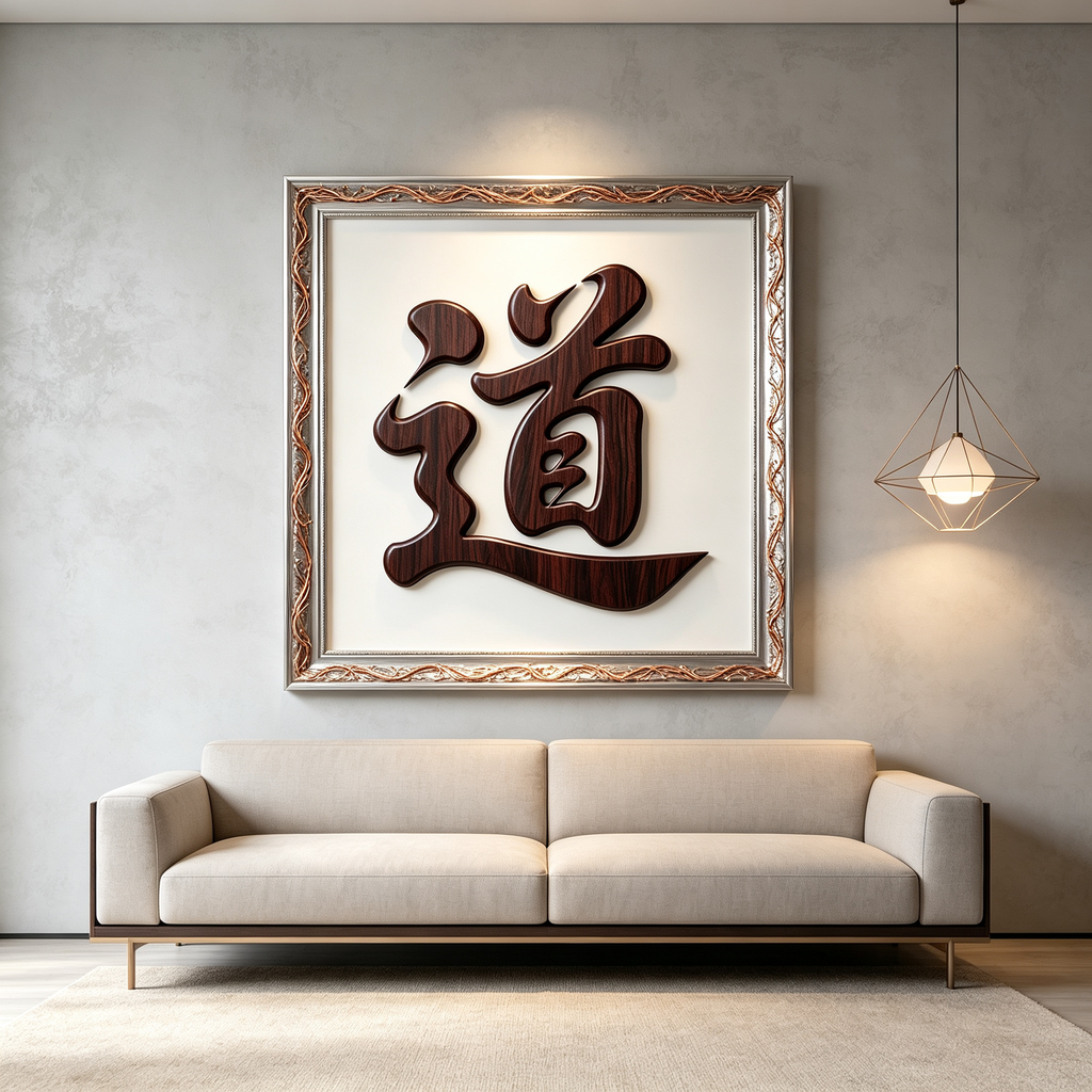 Dao Yuan Zen Fo 4 Chinese Calligraphy Redwood Laser Cut Bundle, Single Board No Assembly, Multi-Size A2 A3 A4 US Letter 12x12in SVG DXF PDF CNC Digital Cutting File Pack