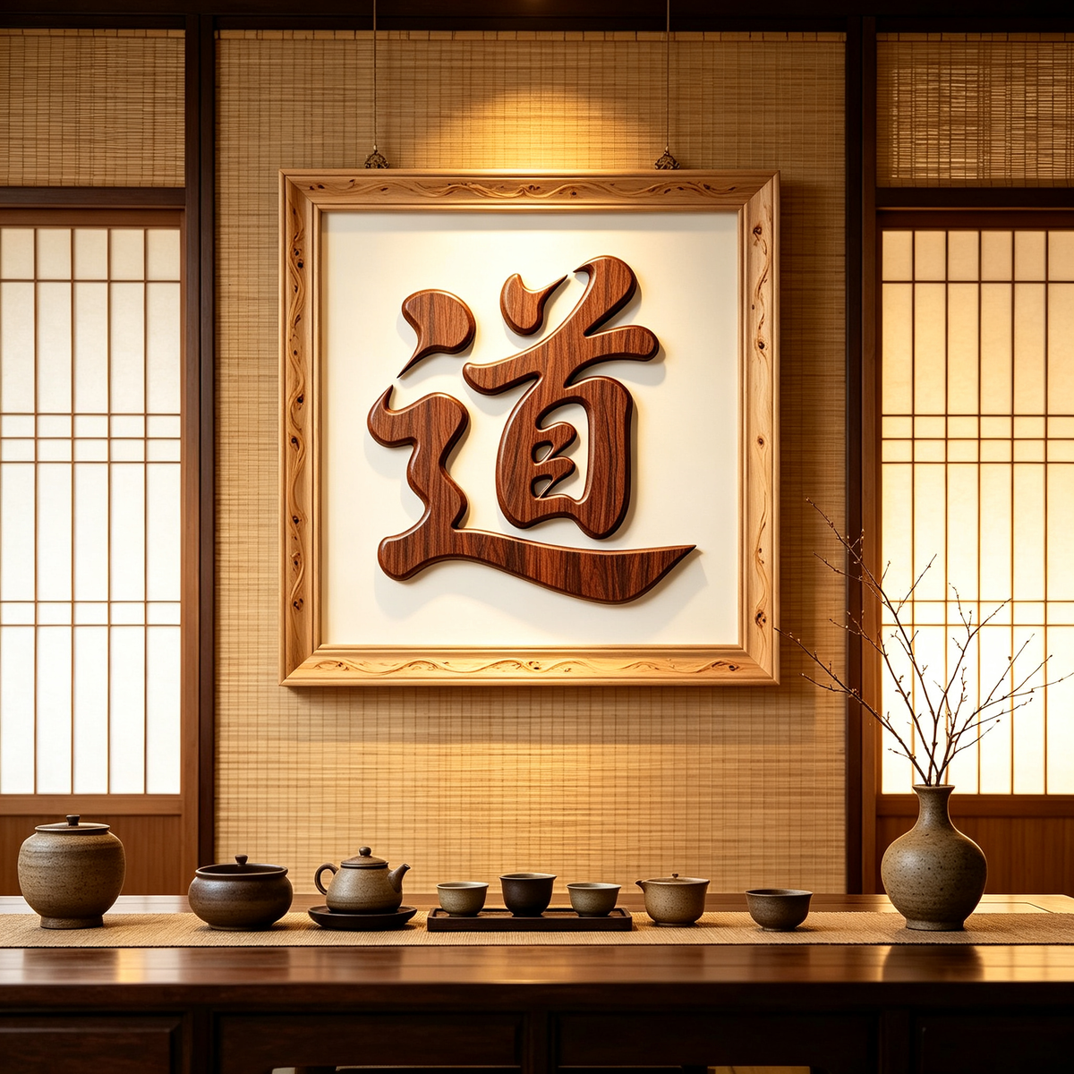 Dao Yuan Zen Fo 4 Chinese Calligraphy Redwood Laser Cut Bundle, Single Board No Assembly, Multi-Size A2 A3 A4 US Letter 12x12in SVG DXF PDF CNC Digital Cutting File Pack