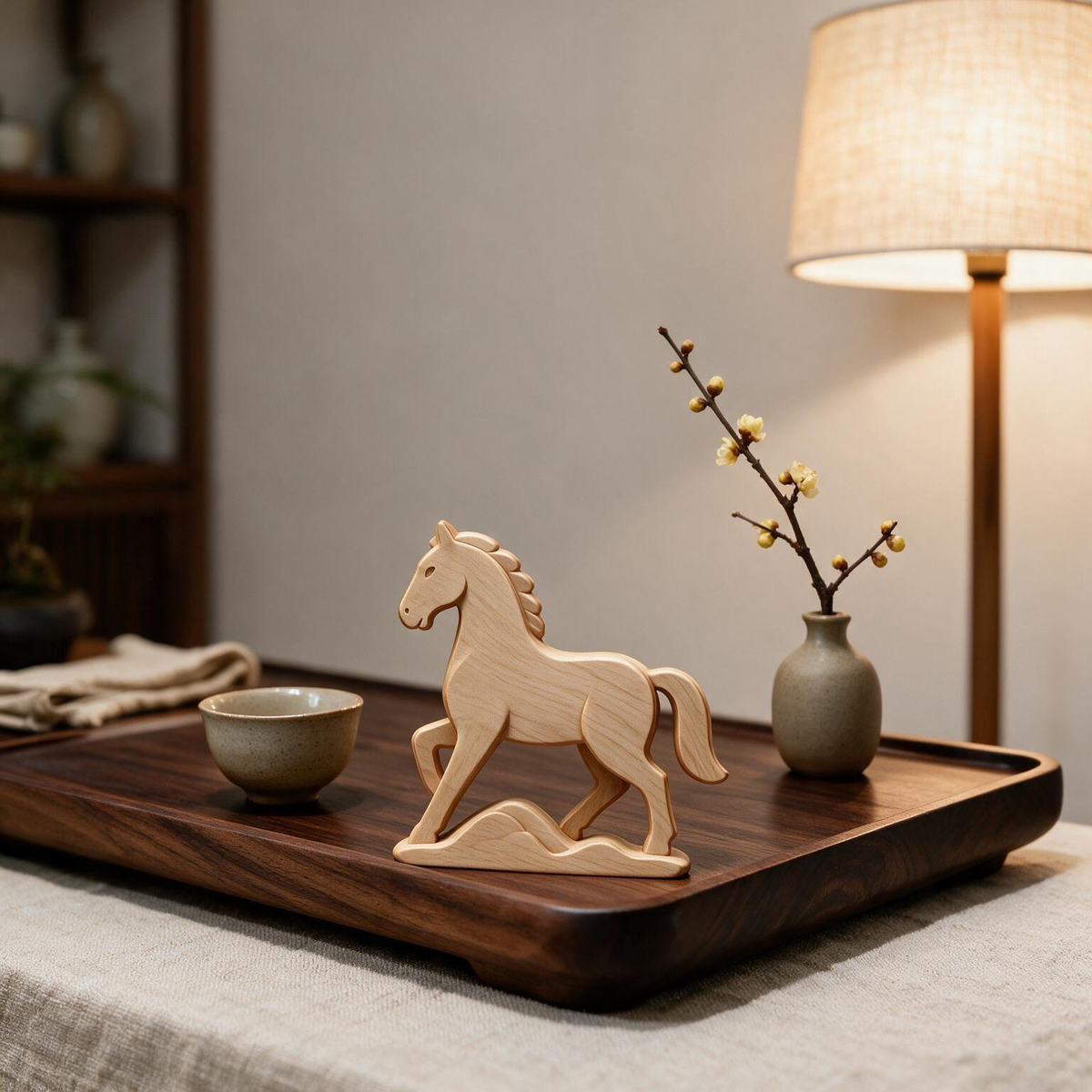 Chinese Zodiac Horse Tabletop Figurine Laser Cut SVG DXF PDF | 3D Layered Wooden Desk Decor Template