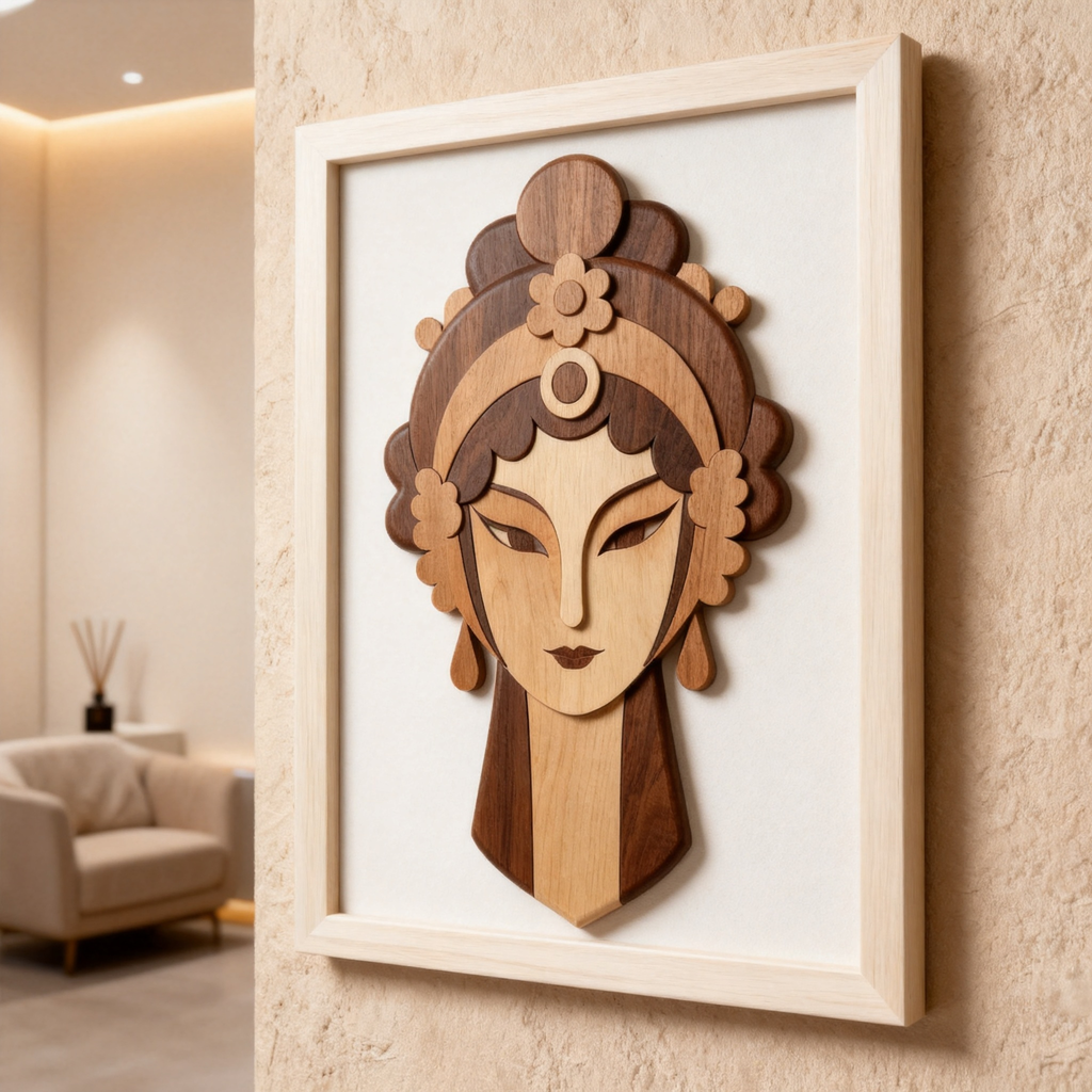 Hua Dan Peking Opera Mask SVG Laser Cut Template, Chinese Traditional Female Opera Facial Pattern DXF File for Wood CNC Engraving