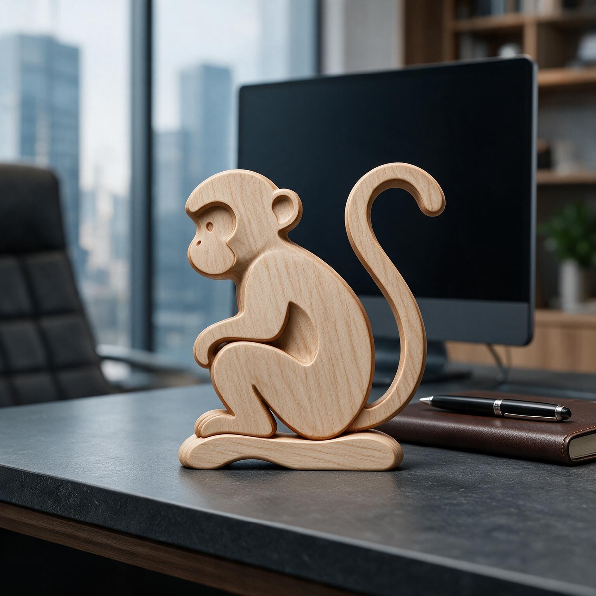 Chinese Zodiac Monkey Tabletop Figurine Laser Cut SVG DXF PDF | 3D Layered Wooden Desk Decor Template