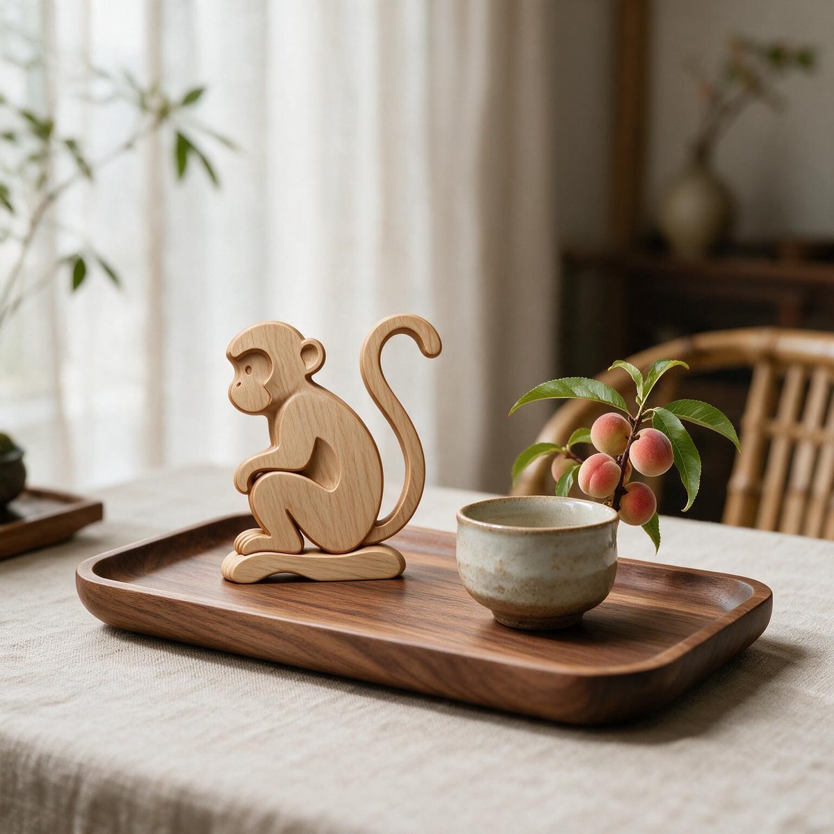 Chinese Zodiac Monkey Tabletop Figurine Laser Cut SVG DXF PDF | 3D Layered Wooden Desk Decor Template