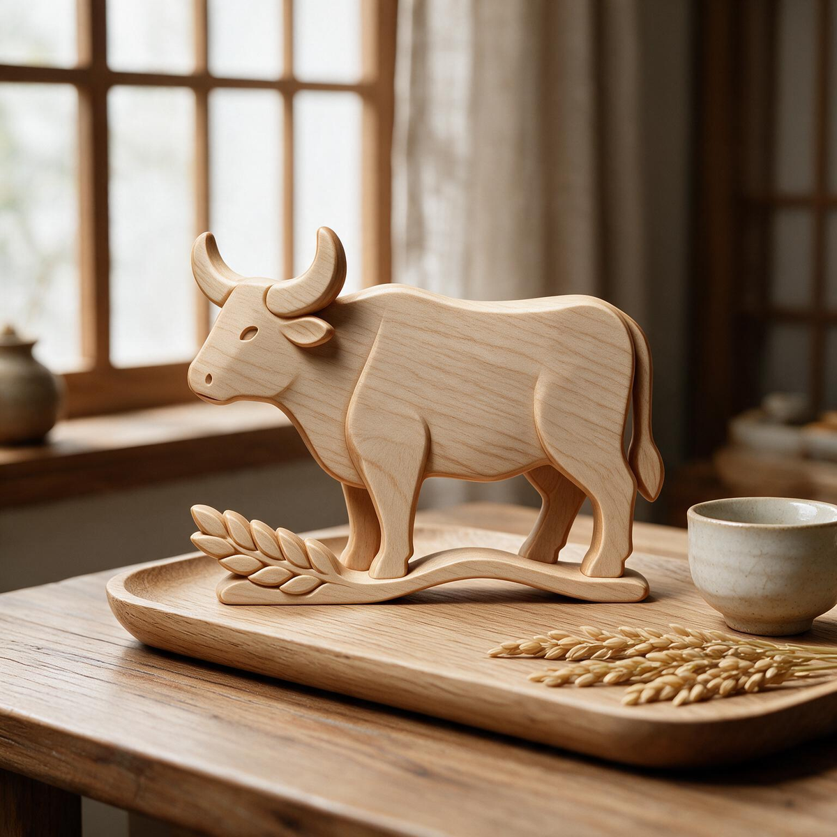Chinese Zodiac Ox Tabletop Figurine Laser Cut SVG DXF PDF | 3D Layered Wooden Desk Decor Template