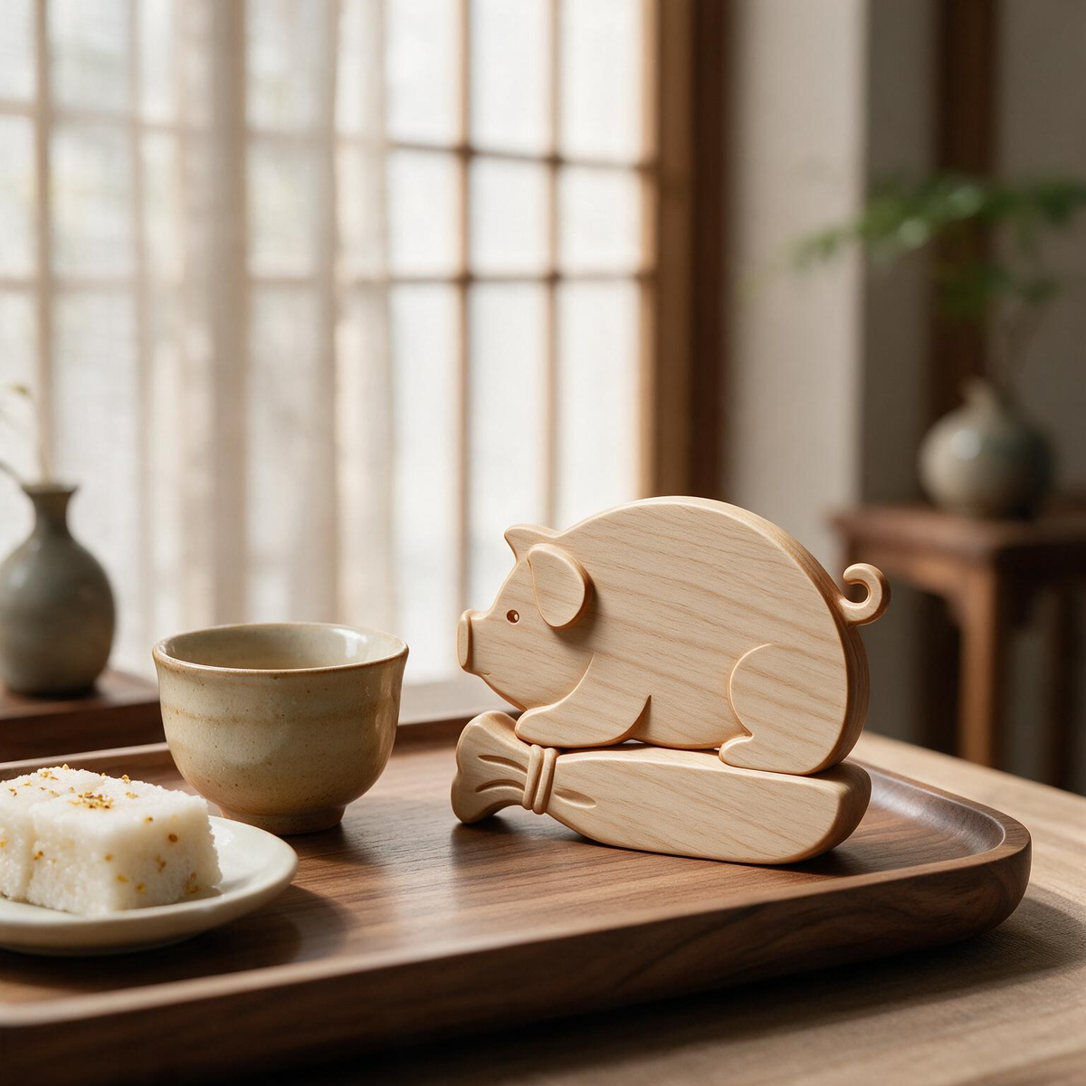 Chinese Zodiac Pig Tabletop Figurine Laser Cut SVG DXF PDF | 3D Layered Wooden Desk Decor Template