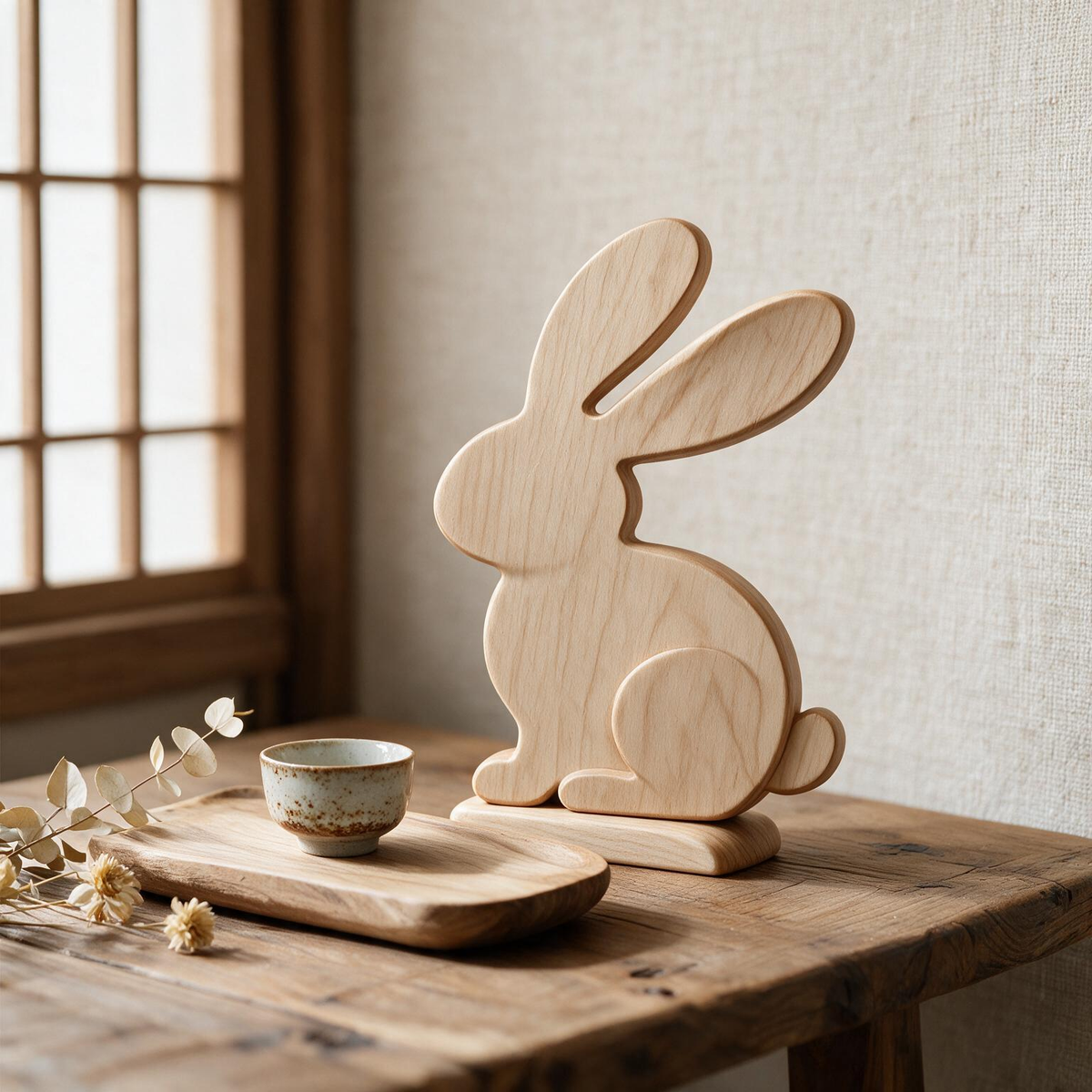 Chinese Zodiac Rabbit Tabletop Figurine Laser‑Cut SVG DXF PDF | 3D‑Layered Wooden Desk Decor Template