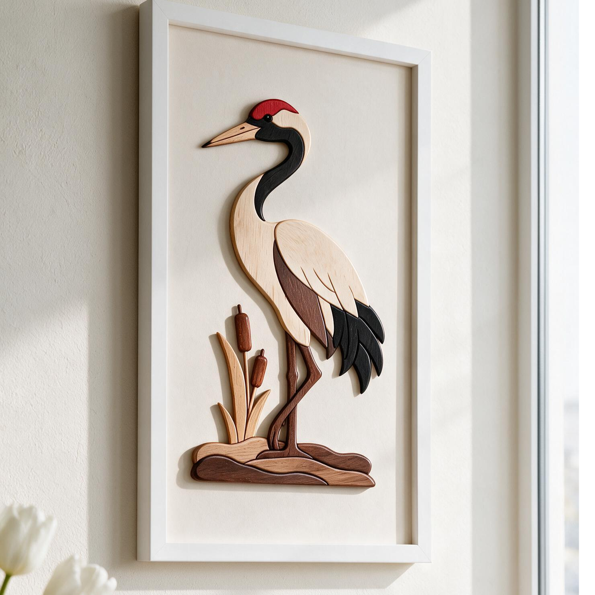 Red-Crowned Crane Intarsia Wood Inlay Pattern, Multi-Size PDF SVG DXF Laser CNC Scroll Saw Cutting Digital Plans