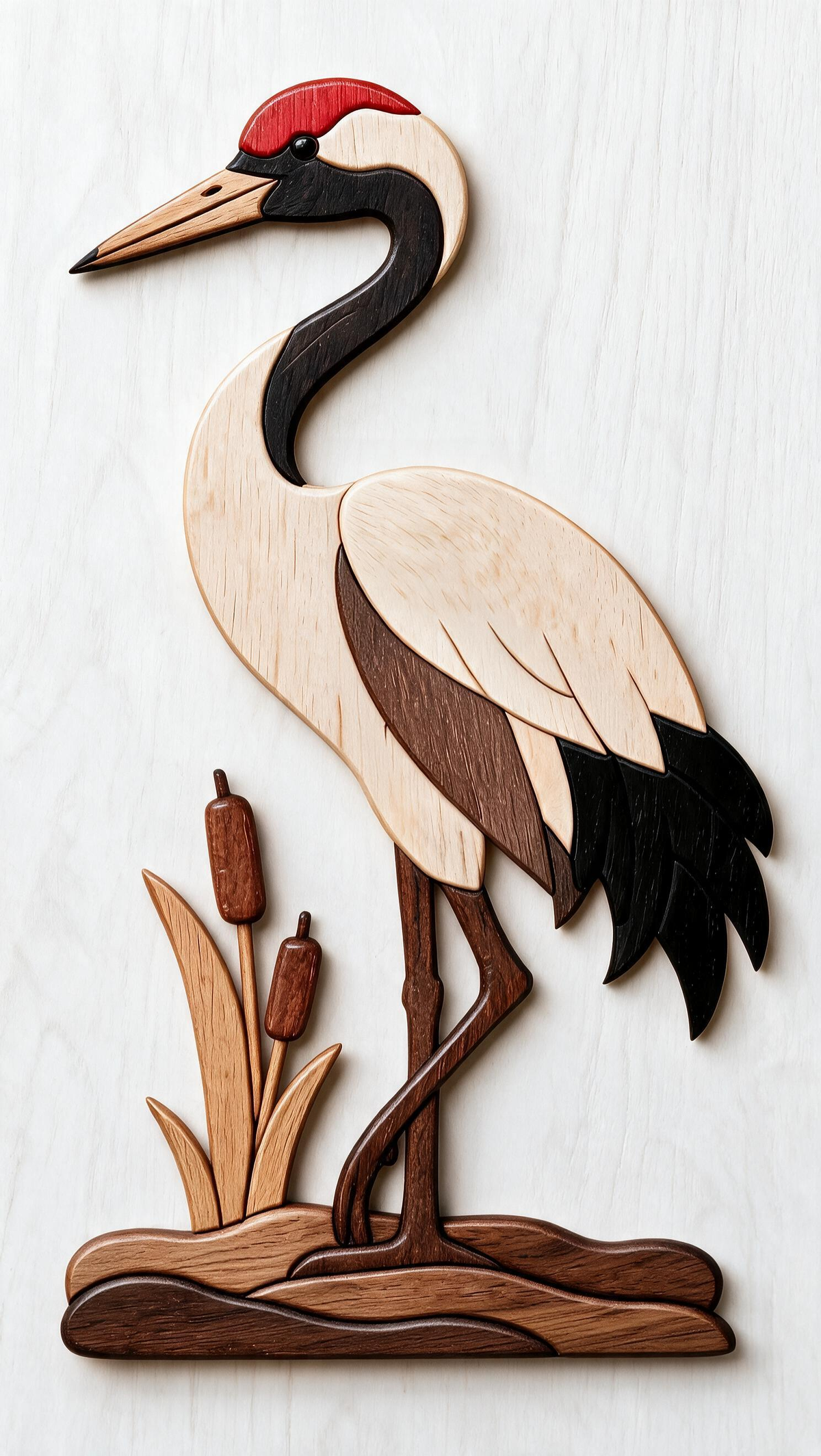 Red-Crowned Crane Intarsia Wood Inlay Pattern, Multi-Size PDF SVG DXF Laser CNC Scroll Saw Cutting Digital Plans