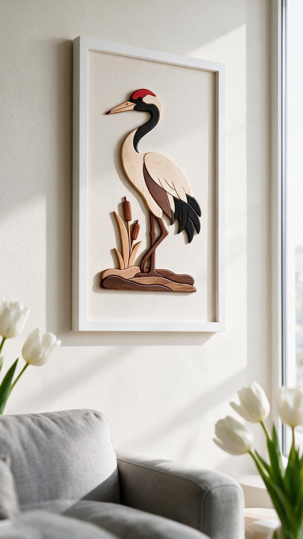 Red-Crowned Crane Intarsia Wood Inlay Pattern, Multi-Size PDF SVG DXF Laser CNC Scroll Saw Cutting Digital Plans