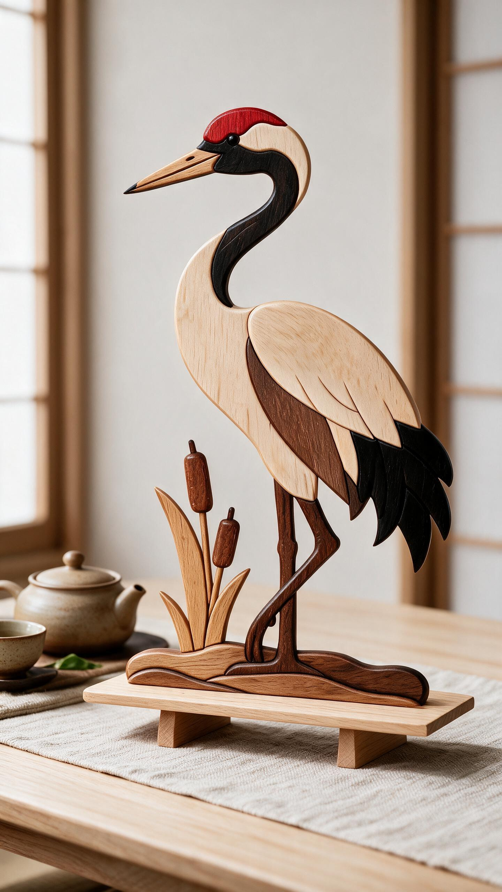 Red-Crowned Crane Intarsia Wood Inlay Pattern, Multi-Size PDF SVG DXF Laser CNC Scroll Saw Cutting Digital Plans