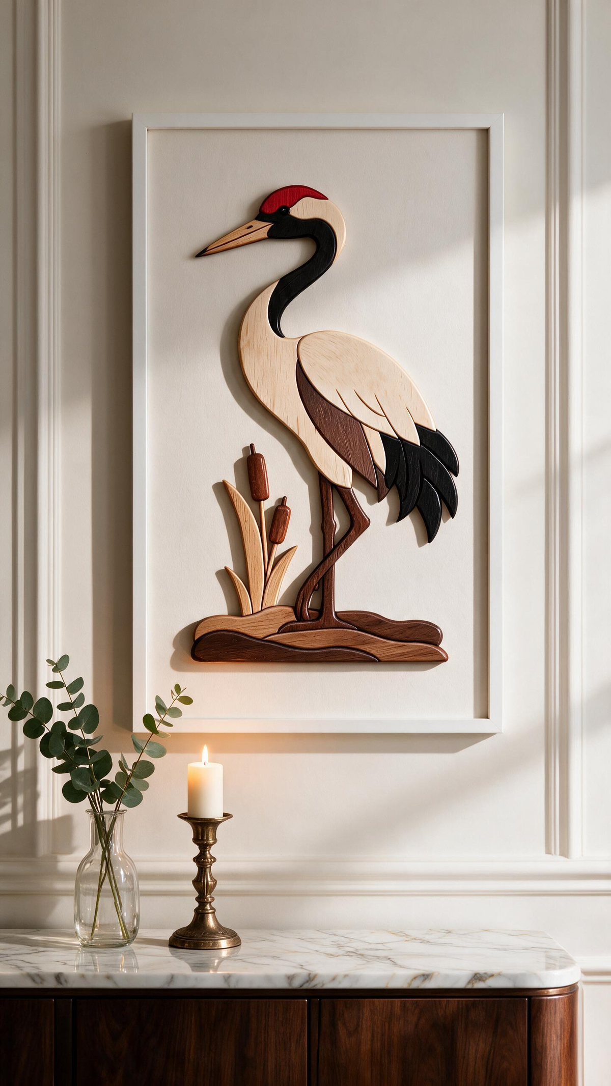 Red-Crowned Crane Intarsia Wood Inlay Pattern, Multi-Size PDF SVG DXF Laser CNC Scroll Saw Cutting Digital Plans