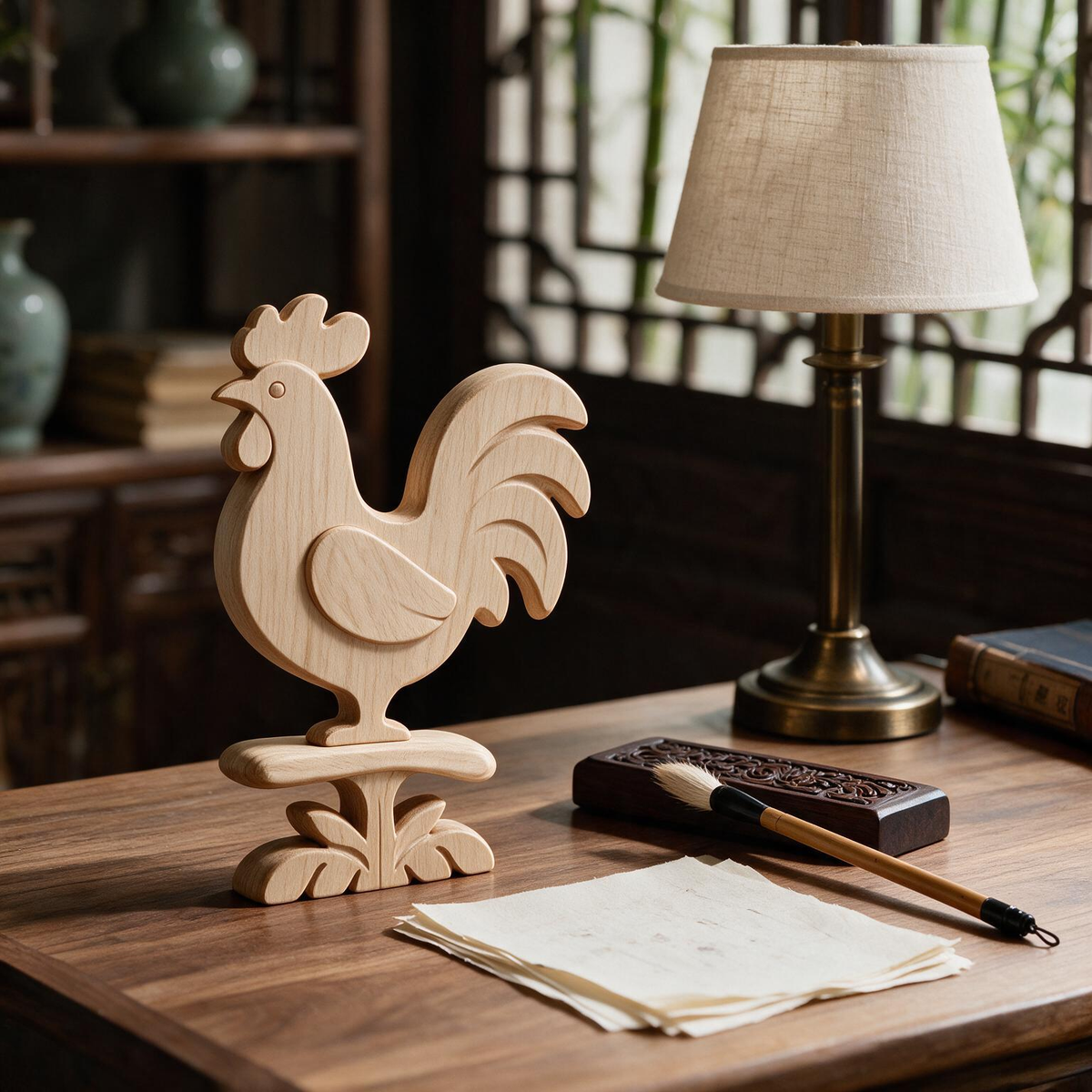 Chinese Zodiac Rooster Tabletop Figurine Laser Cut SVG DXF PDF | 3D Layered Wooden Desk Decor Template