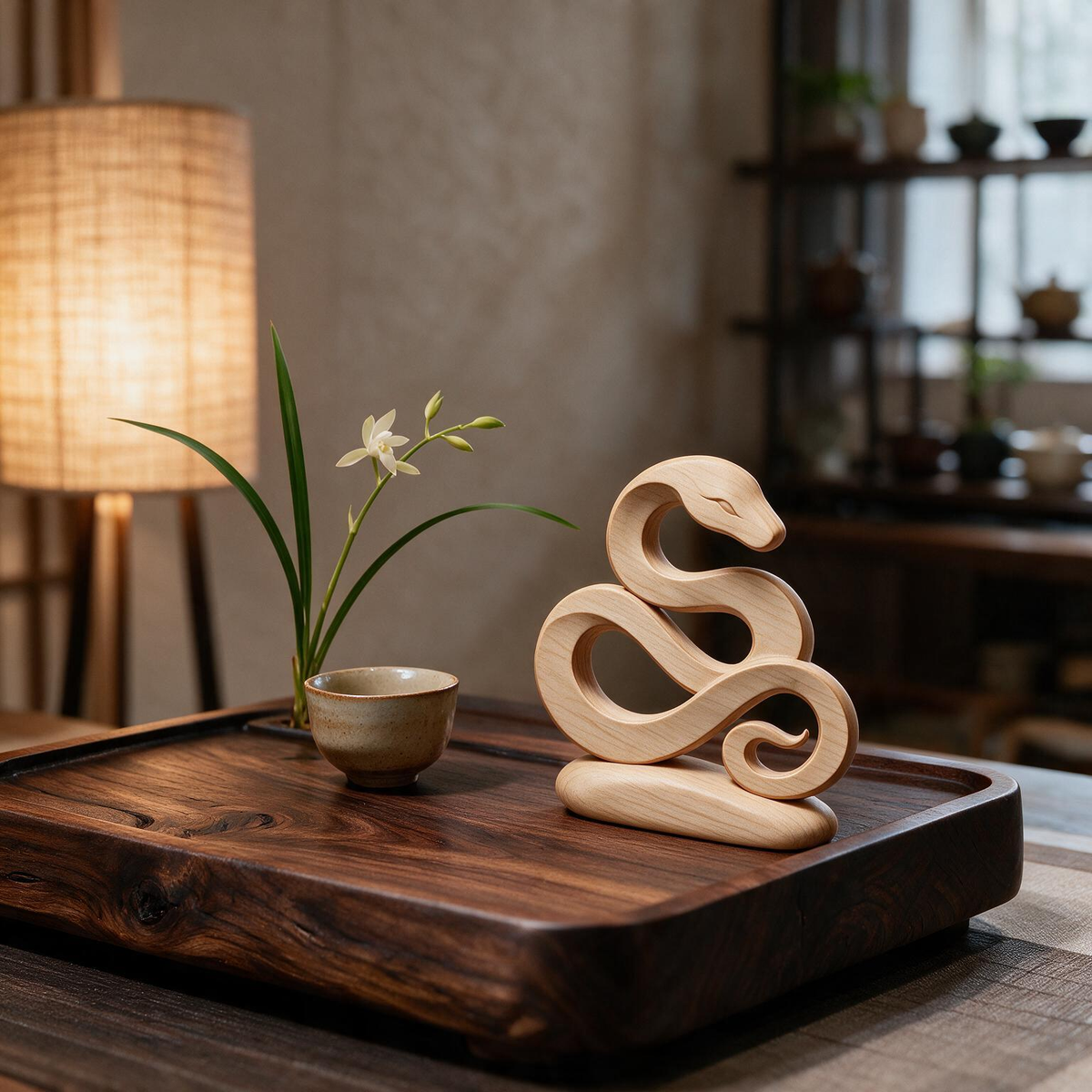 Chinese Zodiac Snake Tabletop Figurine Laser Cut SVG DXF PDF | 3D Layered Wooden Desk Decor Template