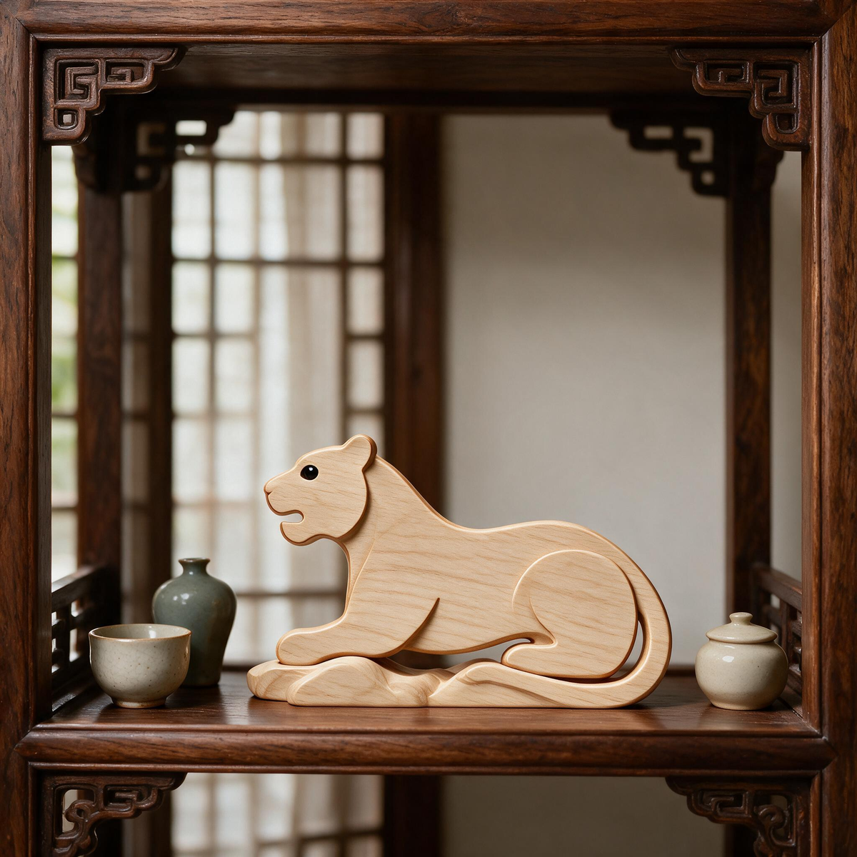Chinese Zodiac Tiger Tabletop Figurine Laser Cut SVG DXF PDF | 3D Layered Wooden Desk Decor Template