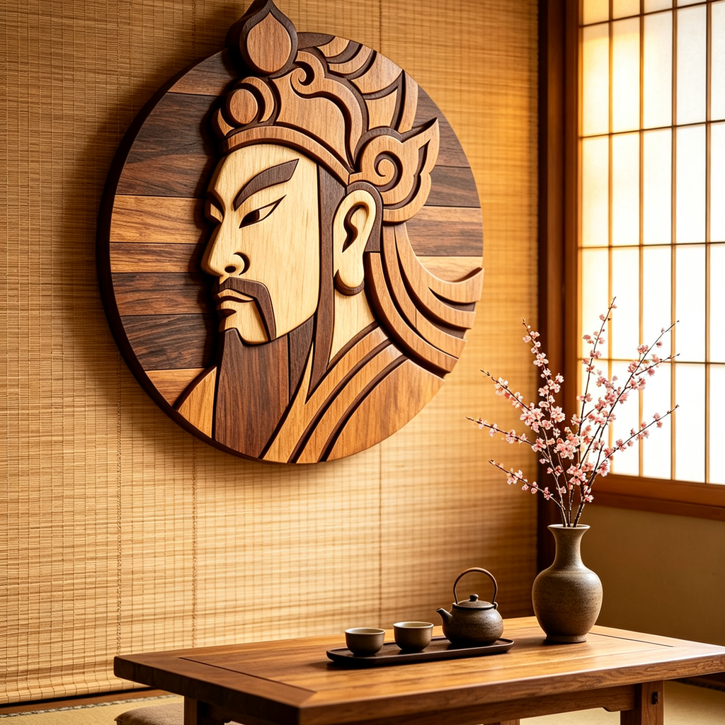 Chinese Door Gods Menshen Intarsia Wood Inlay Pattern, A2 A3 A4 Multi-Size PDF SVG DXF Laser CNC Scroll Saw Cutting Digital Plans, 62-Piece Oriental Guardian Wood Mosaic Template