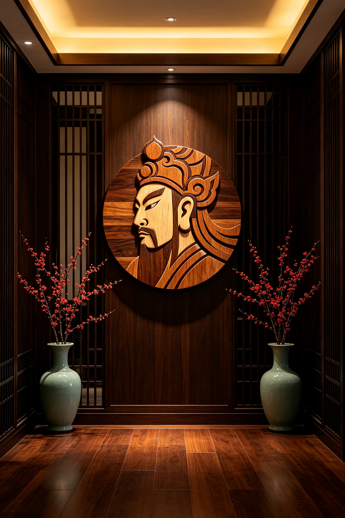 Chinese Door Gods Menshen Intarsia Wood Inlay Pattern, A2 A3 A4 Multi-Size PDF SVG DXF Laser CNC Scroll Saw Cutting Digital Plans, 62-Piece Oriental Guardian Wood Mosaic Template