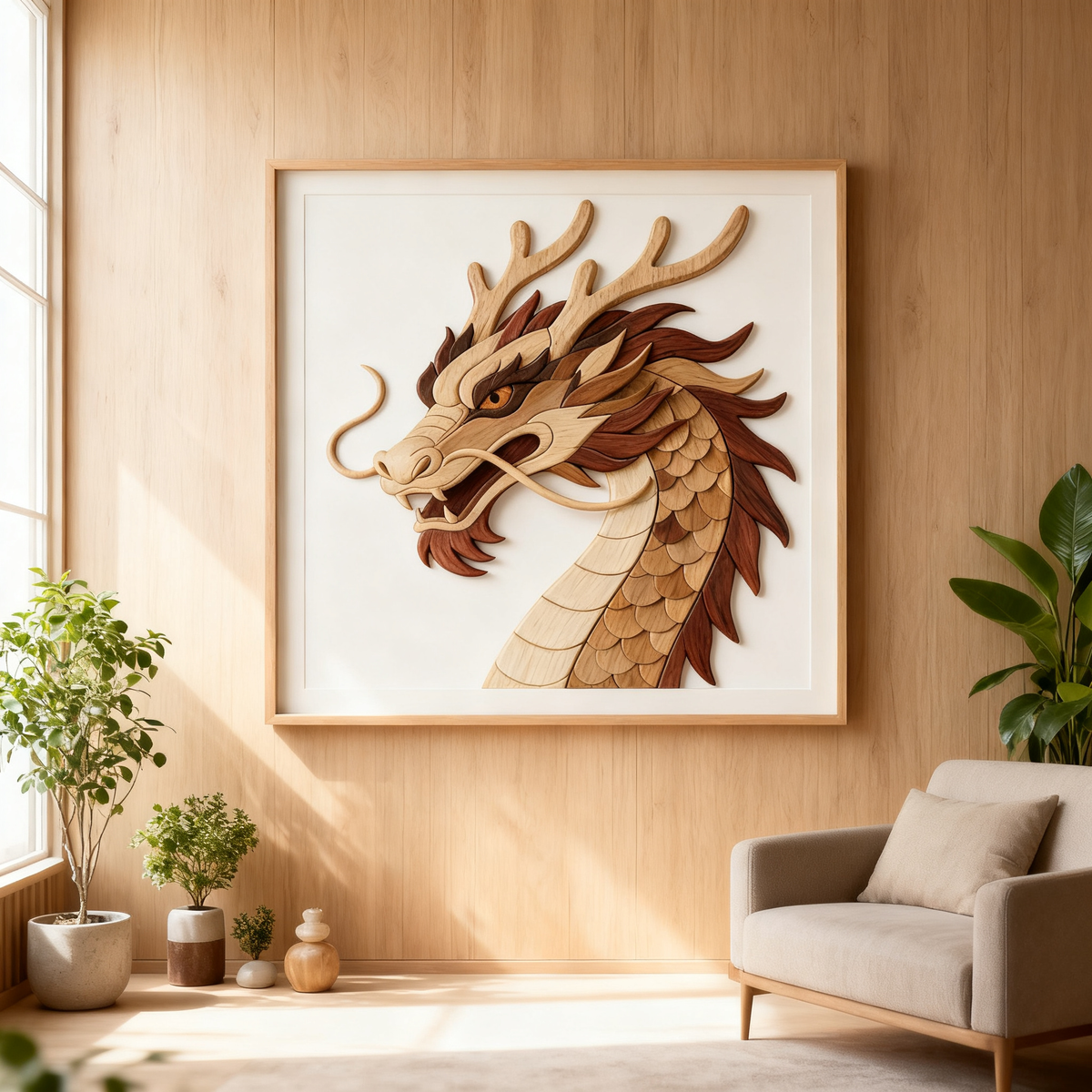 Chinese Dragon Intarsia Wood Inlay Pattern, Multi-Size A2 A3 A4 PDF SVG DXF Laser CNC Scroll Saw Cutting Digital Plans, 100-Piece Oriental Dragon Wood Mosaic Template