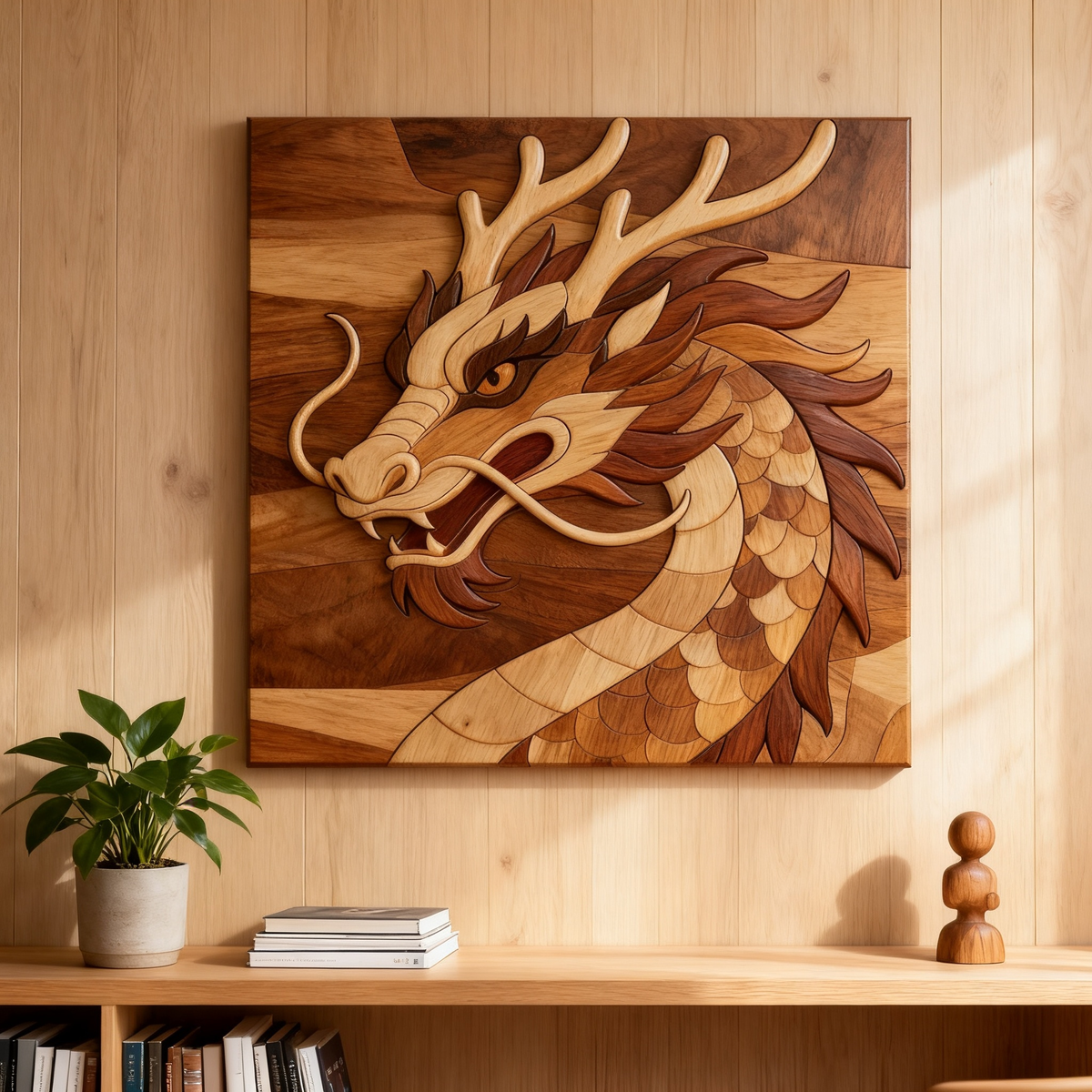 Chinese Dragon Intarsia Wood Inlay Pattern, Multi-Size A2 A3 A4 PDF SVG DXF Laser CNC Scroll Saw Cutting Digital Plans, 100-Piece Oriental Dragon Wood Mosaic Template