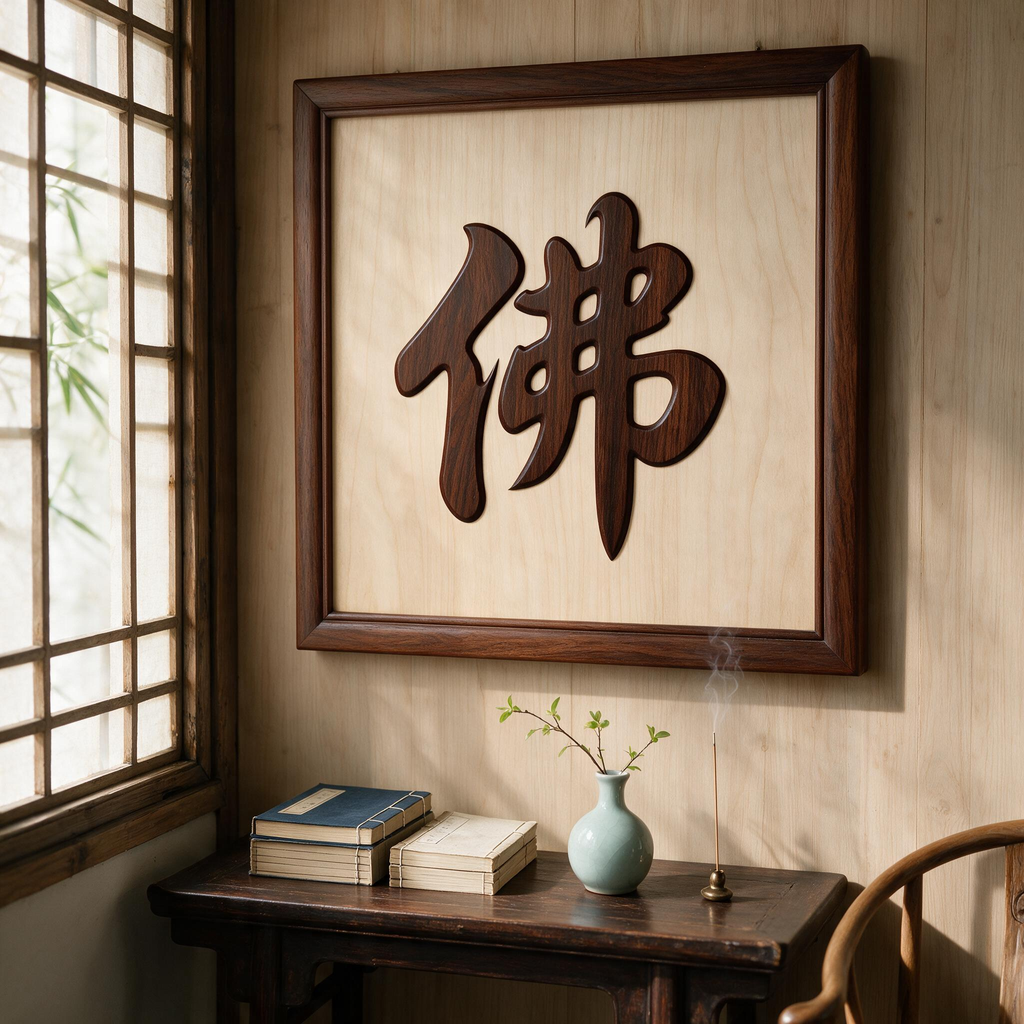 Dao Yuan Zen Fo 4 Chinese Calligraphy Redwood Laser Cut Bundle, Single Board No Assembly, Multi-Size A2 A3 A4 US Letter 12x12in SVG DXF PDF CNC Digital Cutting File Pack