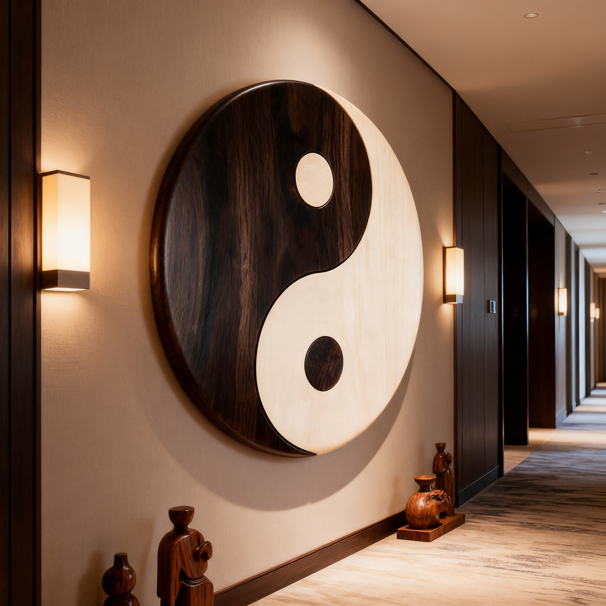Chinese Taichi Yin Yang Intarsia Pattern, Zen Oriental Wood Inlay Template, Scroll Saw Cutting PDF SVG DXF File, DIY Wooden Wall Art, Woodworking Plan for Laser & Scroll Saw
