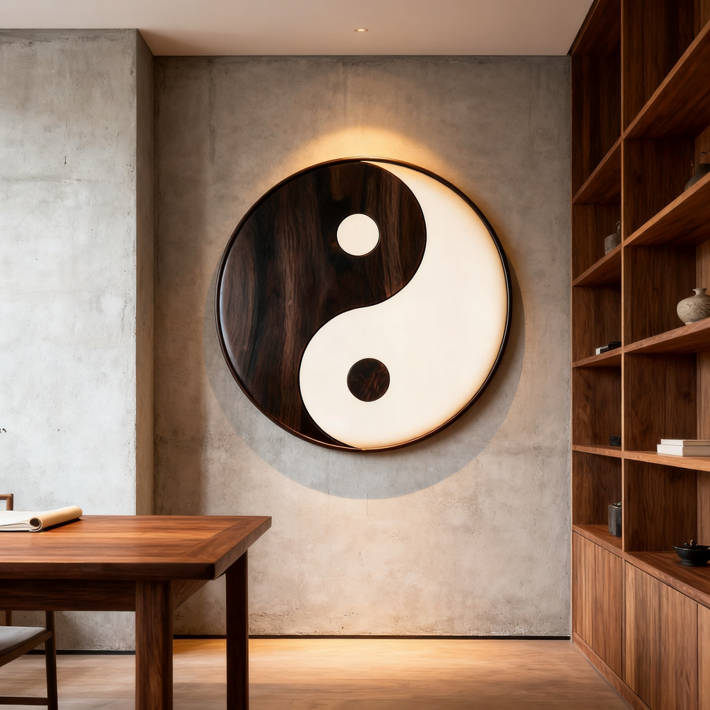 Chinese Taichi Yin Yang Intarsia Pattern, Zen Oriental Wood Inlay Template, Scroll Saw Cutting PDF SVG DXF File, DIY Wooden Wall Art, Woodworking Plan for Laser & Scroll Saw