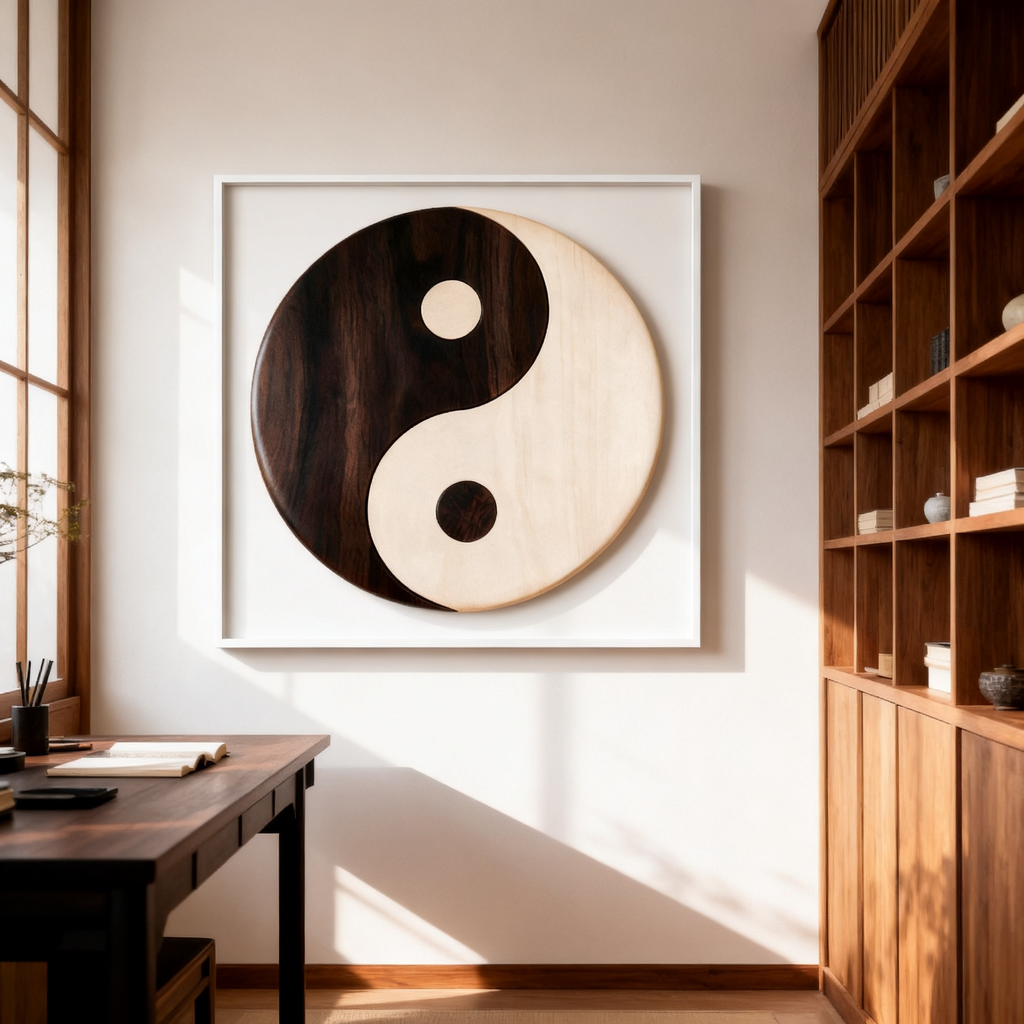 Chinese Taichi Yin Yang Intarsia Pattern, Zen Oriental Wood Inlay Template, Scroll Saw Cutting PDF SVG DXF File, DIY Wooden Wall Art, Woodworking Plan for Laser & Scroll Saw