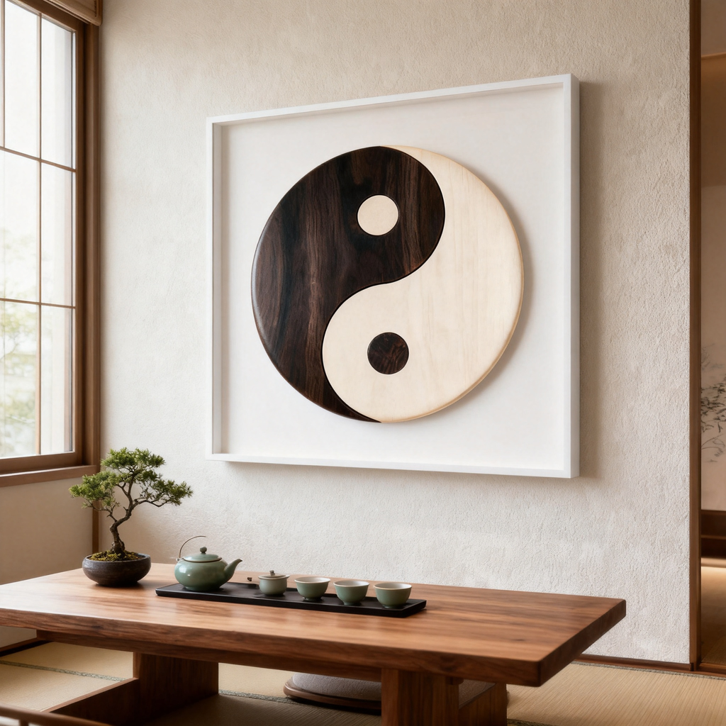 Chinese Taichi Yin Yang Intarsia Pattern, Zen Oriental Wood Inlay Template, Scroll Saw Cutting PDF SVG DXF File, DIY Wooden Wall Art, Woodworking Plan for Laser & Scroll Saw