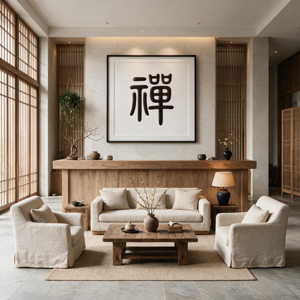 Chan Zen Chinese Calligraphy Redwood Single Board Laser Cut Pattern, Multi-Size A2 A3 A4 US Letter 12x12in SVG DXF CNC Digital Cutting File, No Assembly Oriental Spiritual Wood Sign Template