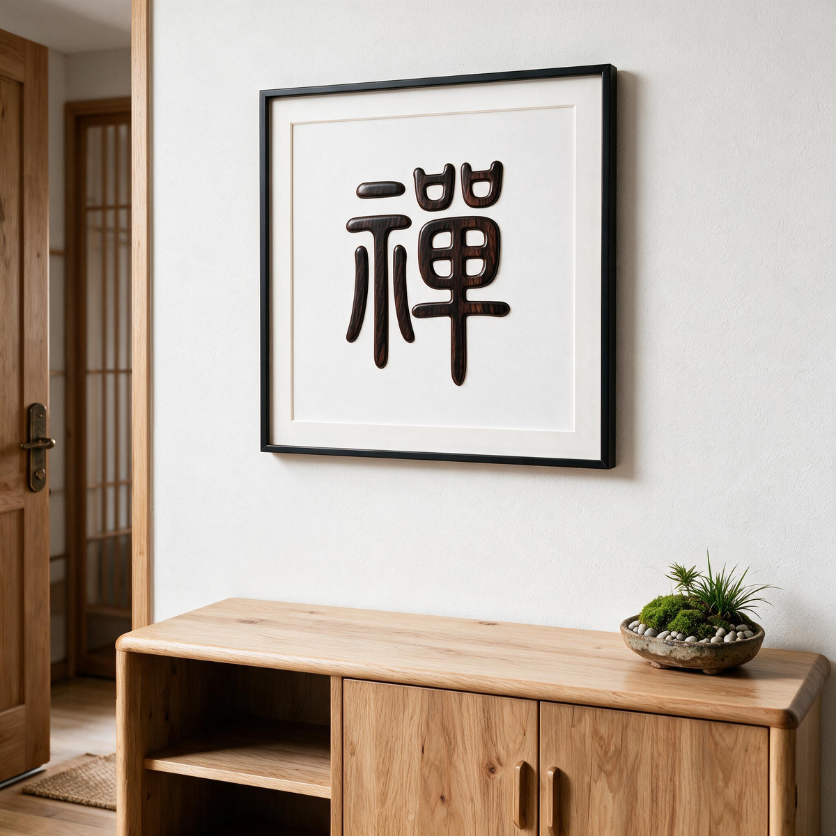 Chan Zen Chinese Calligraphy Redwood Single Board Laser Cut Pattern, Multi-Size A2 A3 A4 US Letter 12x12in SVG DXF CNC Digital Cutting File, No Assembly Oriental Spiritual Wood Sign Template