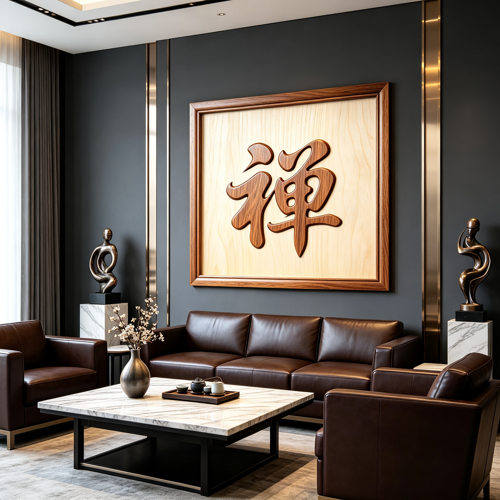 Dao Yuan Zen Fo 4 Chinese Calligraphy Redwood Laser Cut Bundle, Single Board No Assembly, Multi-Size A2 A3 A4 US Letter 12x12in SVG DXF PDF CNC Digital Cutting File Pack